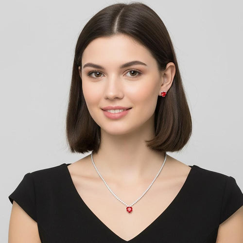 Toleel CZ Heart Rhinestone Necklace & Stud Earrings Set | Cluster Accent Jewelry | Sparkling Romantic Jewelry