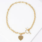 Gold Heart Lock Pendant Necklace, Dainty Toggle Clasp Chain Jewelry