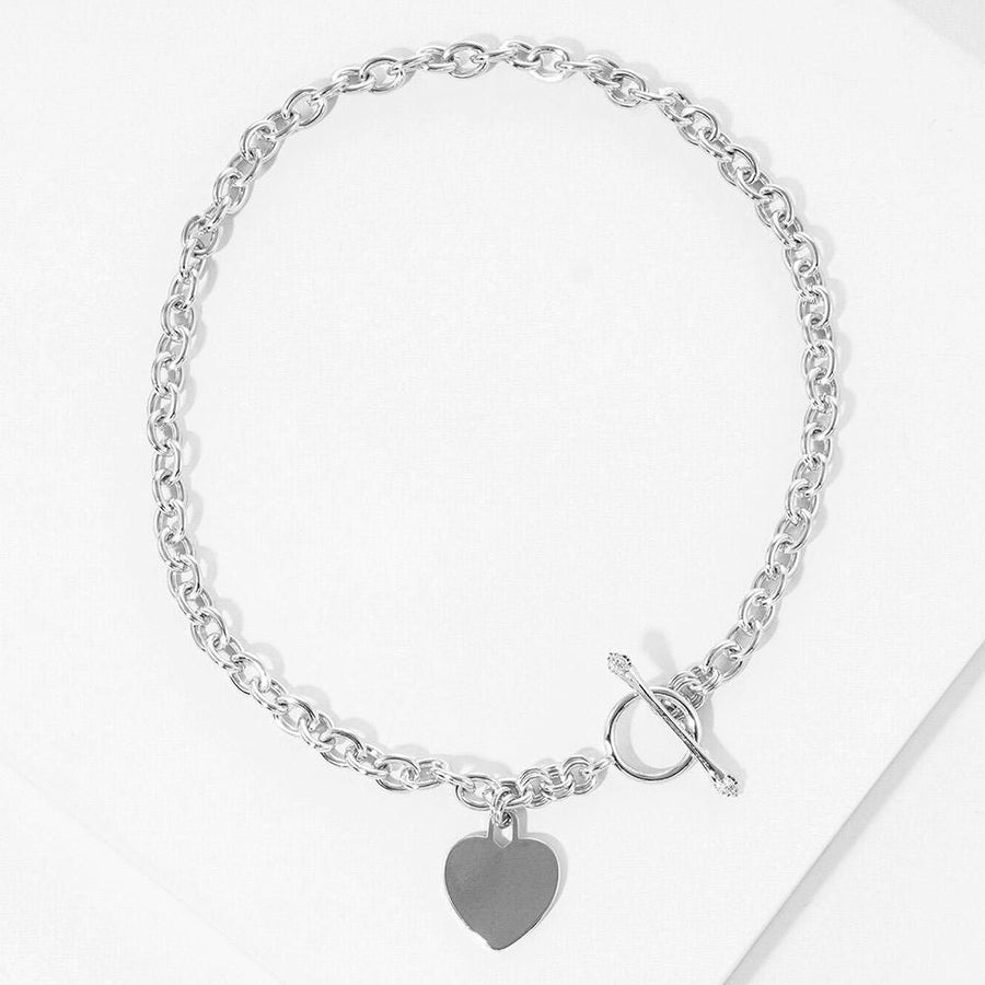 Gold Heart Lock Pendant Necklace, Dainty Toggle Clasp Chain Jewelry