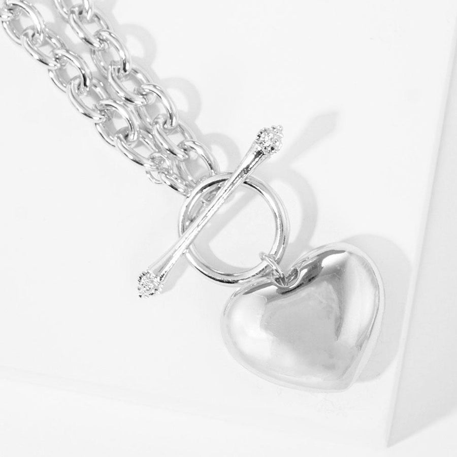 Gold Heart Pendant Necklace, Toggle Clasp, Dainty Brass Chain, Minimalist Layering Jewelry