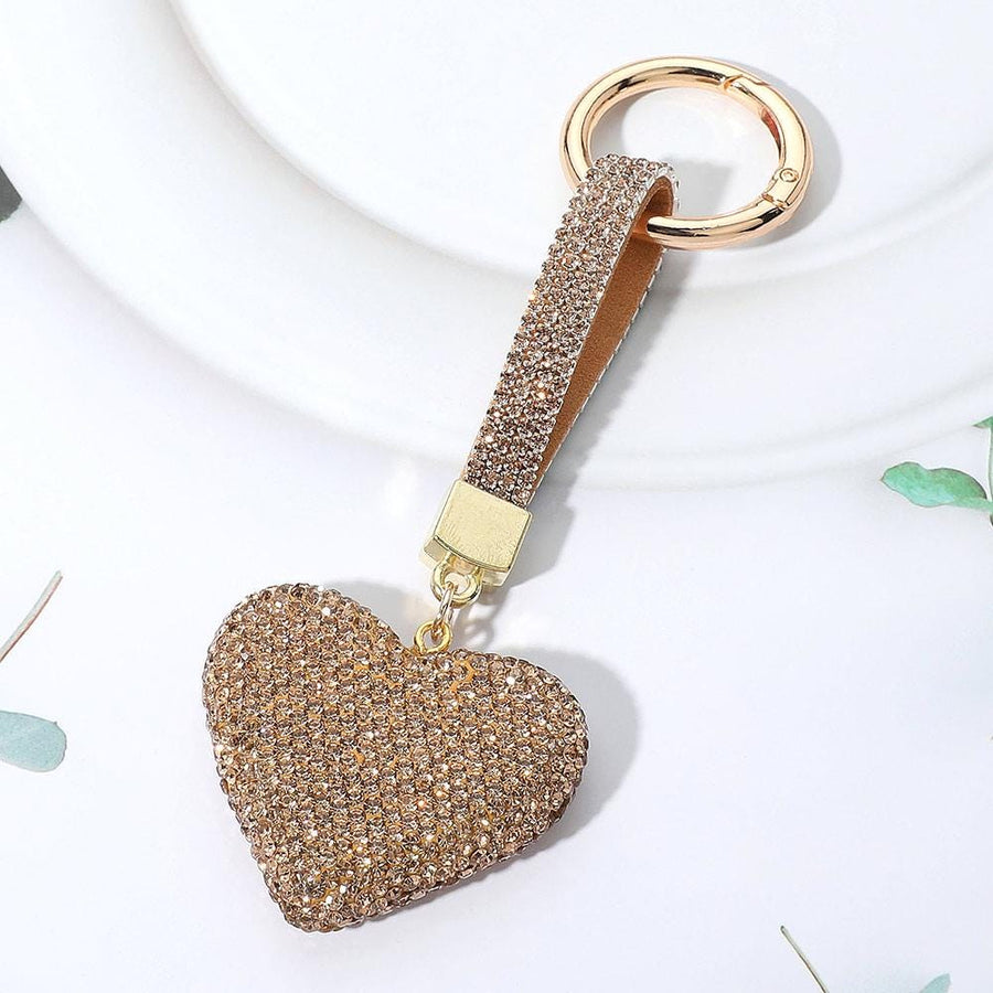 Rhinestone Heart Keychain Bag Charm, Sparkle Purse Accessory, Glam Glamour Keychain