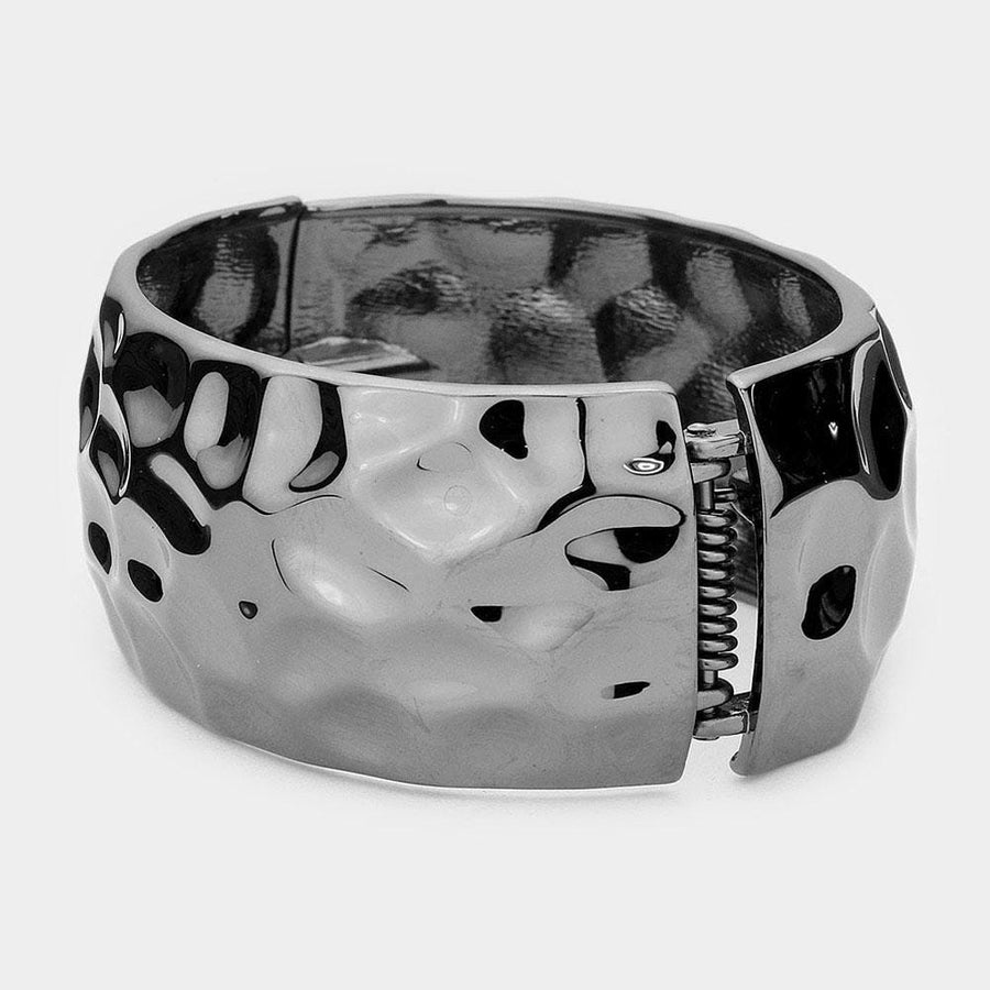 Hammered Metal Hinged Bangle Bracelet – Textured Statement Bangle, Minimal Everyday Jewelry