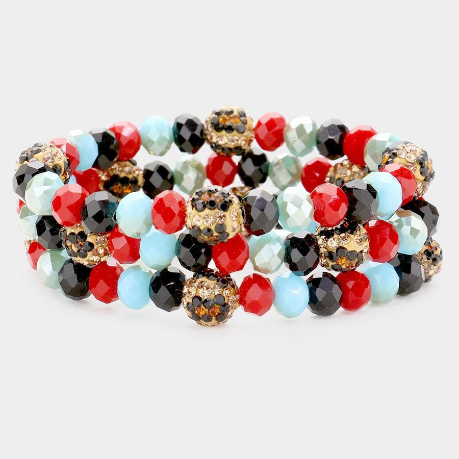 Leopard Pattern Shamballa Bead Bracelet | Faceted Stretch Bracelet | Trendy Boho Bracelets