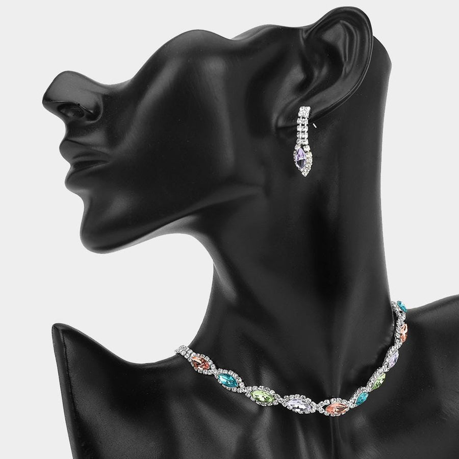 Marquise Stone Cluster Link Rhinestone Paved Evening Choker Necklace | Bridal Statement Jewelry for Wedding