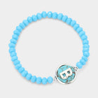 Initial Monogram Turquoise Beaded Bracelet | Faceted Stretch Boho Charm Bracelet