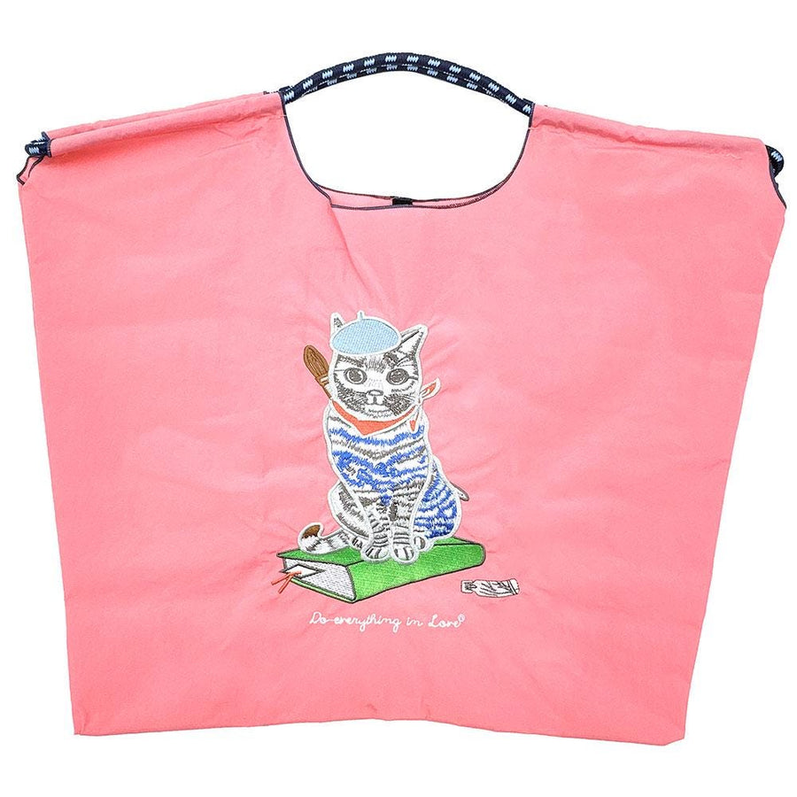 Embroidered Cat Nylon Tote Bag, Rope Handle Casual Shopping Bag