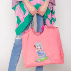 Embroidered Cat Nylon Tote Bag, Rope Handle Casual Shopping Bag