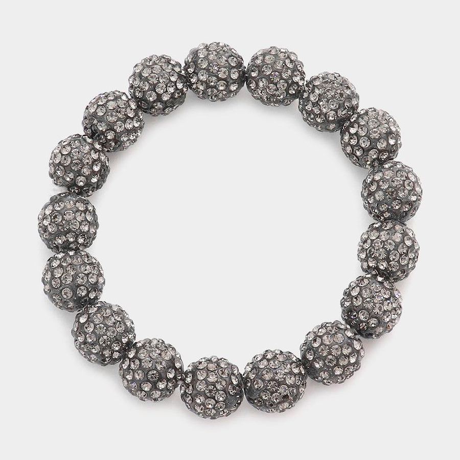 Rhinestone Pave Ball Stretch Bracelet | Sparkly Crystal Bead Bracelet | Glam Party Jewelry