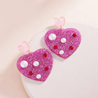 Pearl Glitter Heart Dangle Earrings, Stylish Statement Jewelry, Romantic Sparkle Accessory