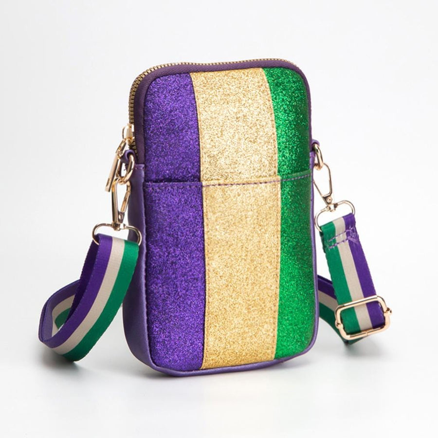 Faux Leather Mardi Gras Sparkle Crossbody Bag | Small Festival Purse | Carnival Purse