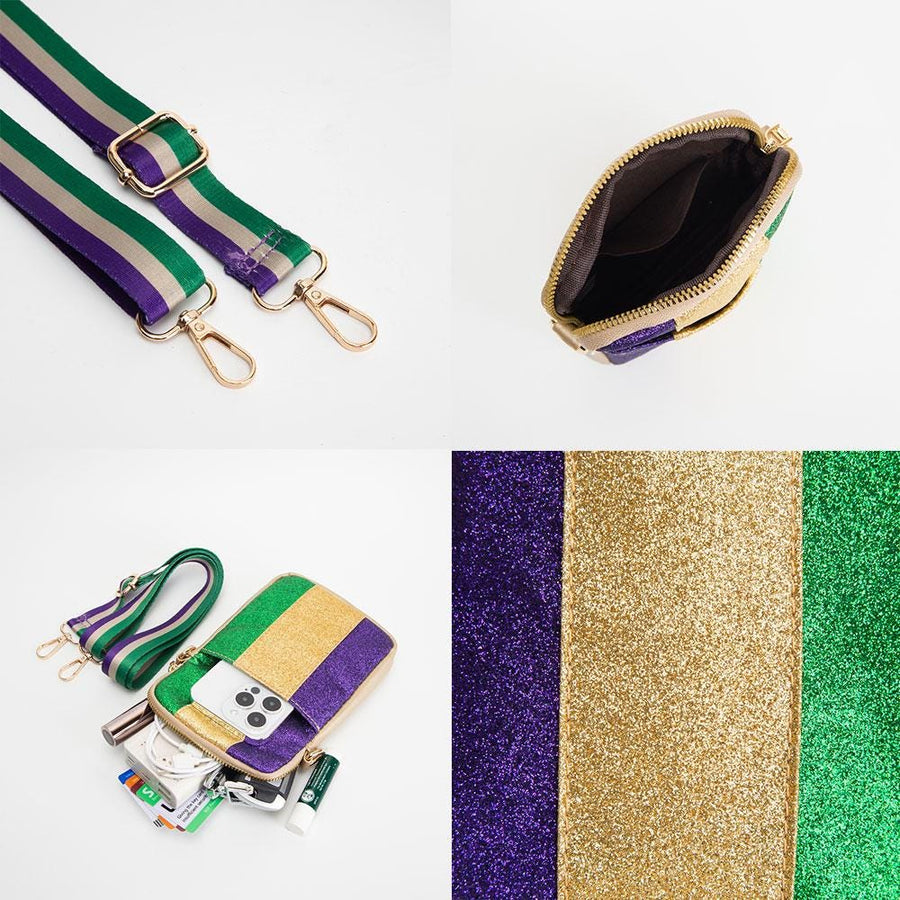 Faux Leather Mardi Gras Sparkle Crossbody Bag | Small Festival Purse | Carnival Purse