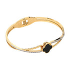 Gold Stainless Steel Quatrefoil Hinged Bangle Bracelet, Minimalist Clover Stackable Jewelry