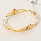 Gold Stainless Steel Quatrefoil Hinged Bangle Bracelet, Minimalist Clover Stackable Jewelry