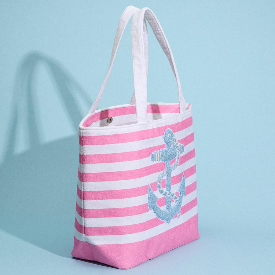 Anchor Striped Beach Tote Bag, Large Summer Shoulder Bag for Seaside Vacation