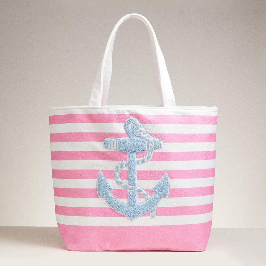 Anchor Striped Beach Tote Bag, Large Summer Shoulder Bag for Seaside Vacation