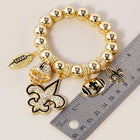 Toleel Fleur De Lis Football Charm Bracelet | Stretch Metal Ball Bracelet | Game Day Jewelry | Football Fan Gift