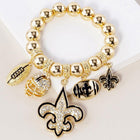 Toleel Fleur De Lis Football Charm Bracelet | Stretch Metal Ball Bracelet | Game Day Jewelry | Football Fan Gift
