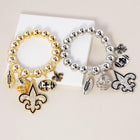 Toleel Fleur De Lis Football Charm Bracelet | Stretch Metal Ball Bracelet | Game Day Jewelry | Football Fan Gift