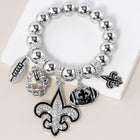 Toleel Fleur De Lis Football Charm Bracelet | Stretch Metal Ball Bracelet | Game Day Jewelry | Football Fan Gift