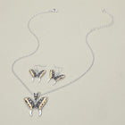 Antique Butterfly Jewelry Set, Vintage Necklace Earrings, Boho Pendant Nature Inspired