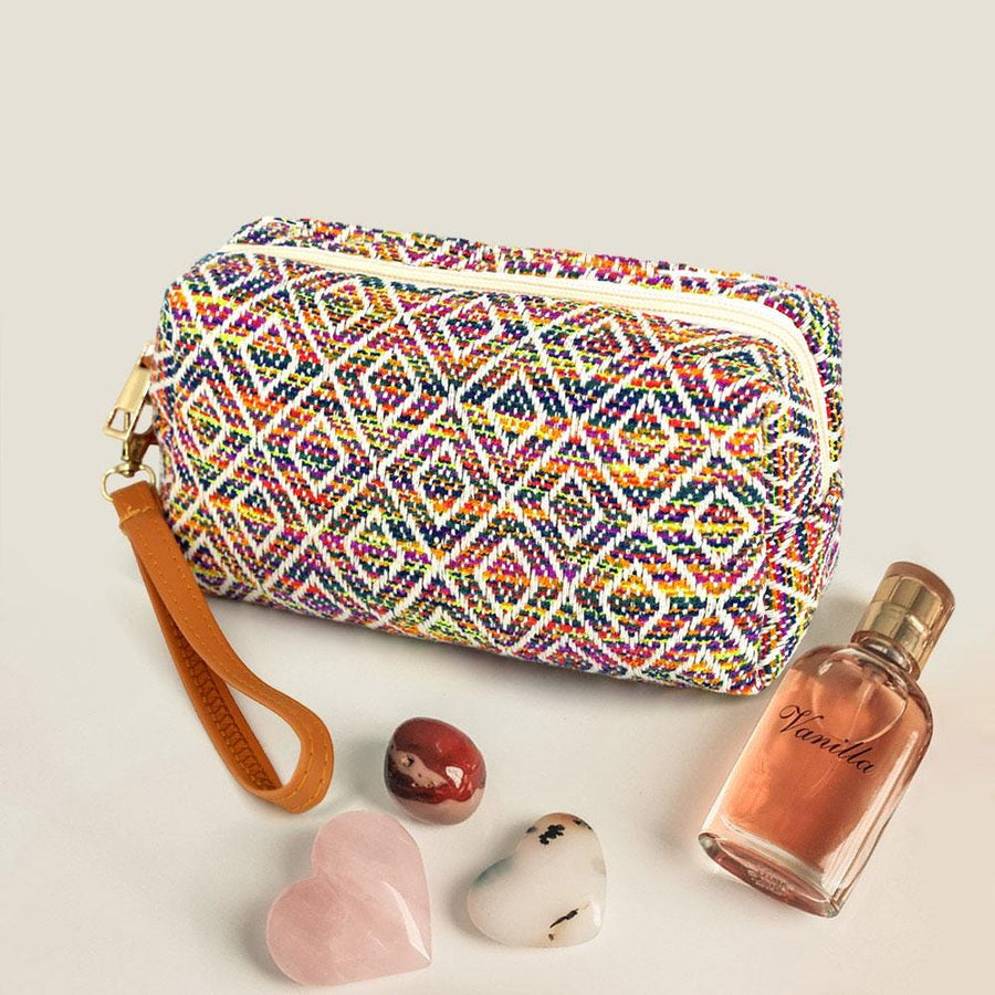 Aztec Pattern Wristlet Pouch, Boho Tribal Cosmetic Bag, Southwest Travel Clutch