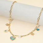 Butterfly Flower Enamel Heart Charm Station Necklace, Dainty Floral Pendant Jewelry