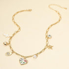 Butterfly Flower Enamel Heart Charm Station Necklace, Dainty Floral Pendant Jewelry