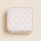Pink Bow Jewelry Box, Square Travel Case, Mini Organizer, Zipper Closure