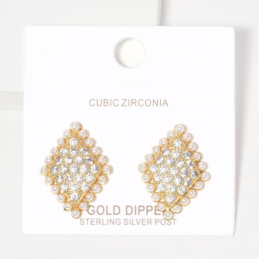 Gold Dipped Star Pearl Stud Earrings, CZ Stone Sterling Post Studs, Minimalist Everyday Jewelry