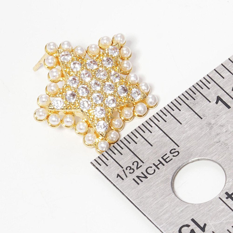 Gold Dipped Star Pearl Stud Earrings, CZ Stone Sterling Post Studs, Minimalist Everyday Jewelry