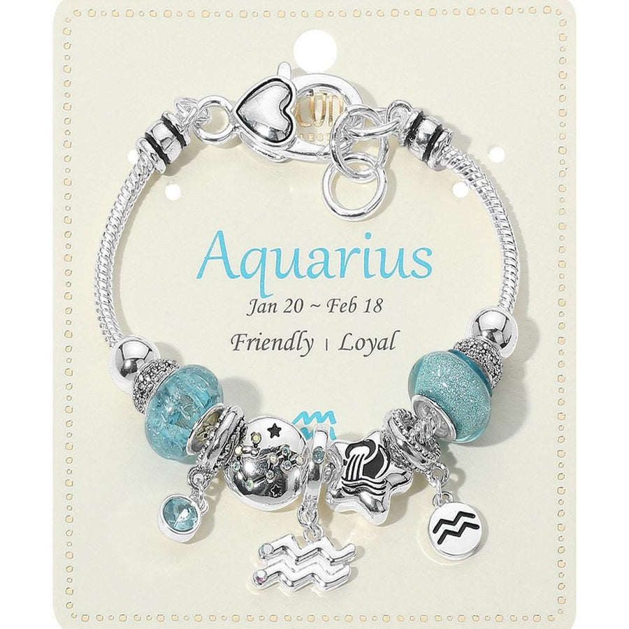 Zodiac Charm Bracelet, Astrology Beaded Jewelry, Aquarius Sign Bracelet