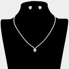 Toleel CZ Heart Rhinestone Necklace & Stud Earrings Set | Cluster Accent Jewelry | Sparkling Romantic Jewelry