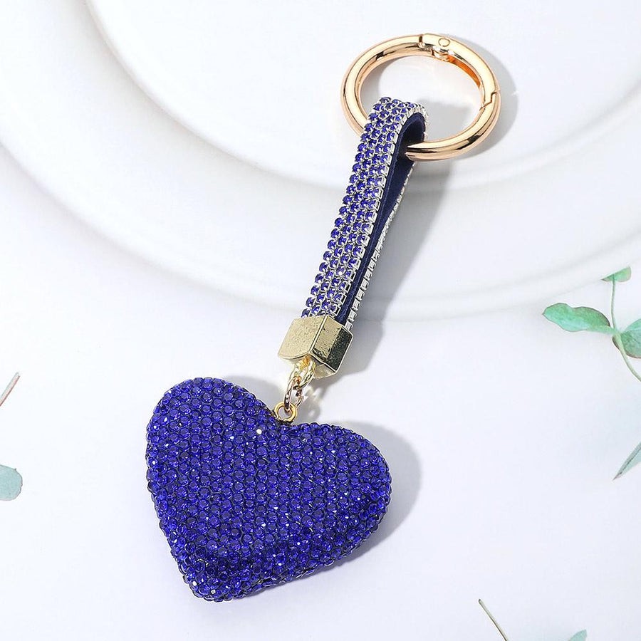 Rhinestone Heart Keychain Bag Charm, Sparkle Purse Accessory, Glam Glamour Keychain