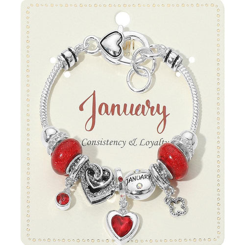 Birthstone Heart Charm Multi Beaded Bracelet – Colorful Stacking Bracelet, Thoughtful Birthday Gift