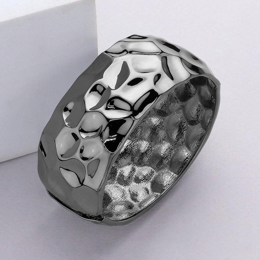 Hammered Metal Hinged Bangle Bracelet – Textured Statement Bangle, Minimal Everyday Jewelry