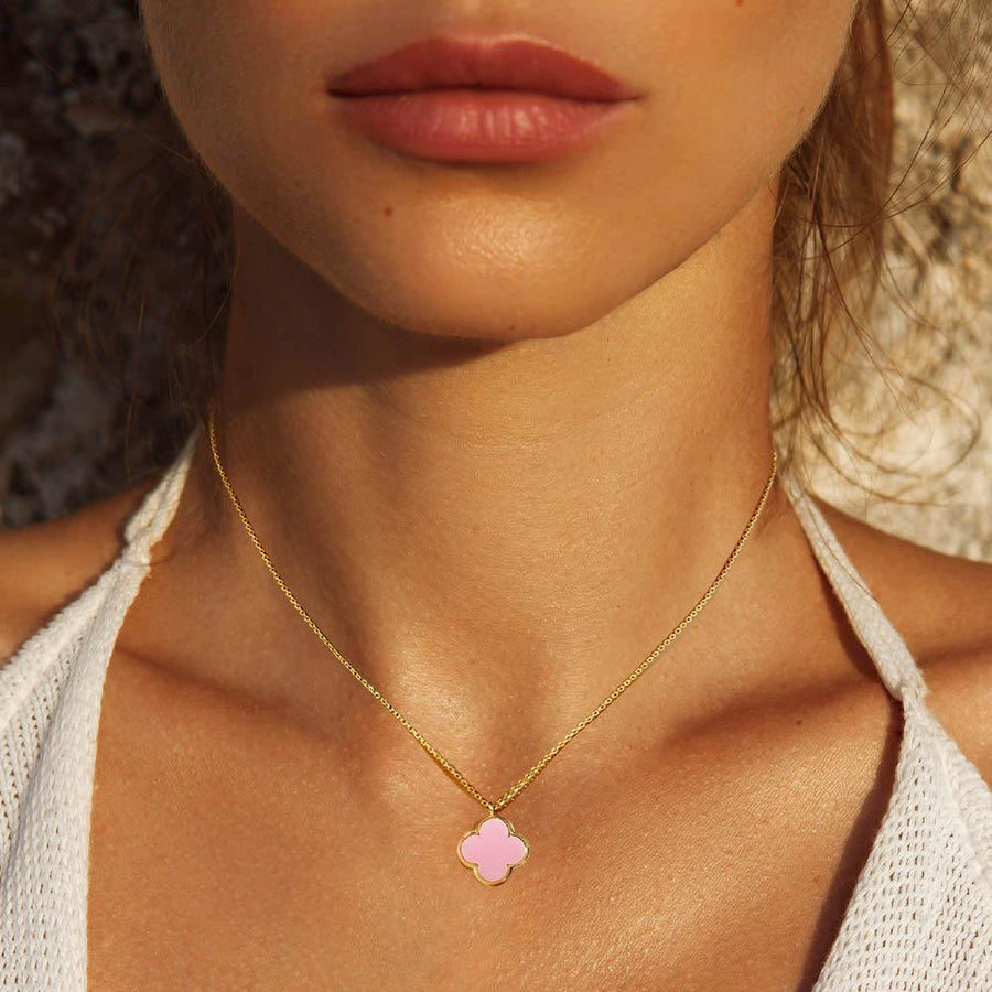 Dainty Gold Dipped Quatrefoil Pendant Necklace | Lucky Clover Charm Jewelry | Minimal Layering Necklace