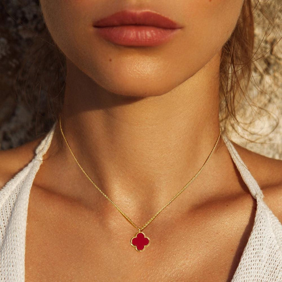 Dainty Gold Dipped Quatrefoil Pendant Necklace | Lucky Clover Charm Jewelry | Minimal Layering Necklace