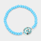 Initial Monogram Turquoise Beaded Bracelet | Faceted Stretch Boho Charm Bracelet