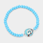 Initial Monogram Turquoise Beaded Bracelet | Faceted Stretch Boho Charm Bracelet