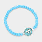 Initial Monogram Turquoise Beaded Bracelet | Faceted Stretch Boho Charm Bracelet