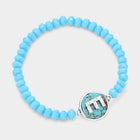 Initial Monogram Turquoise Beaded Bracelet | Faceted Stretch Boho Charm Bracelet
