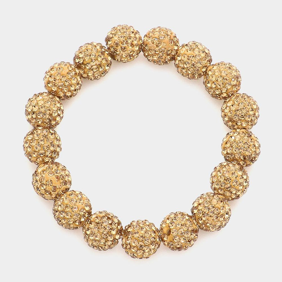 Rhinestone Pave Ball Stretch Bracelet | Sparkly Crystal Bead Bracelet | Glam Party Jewelry