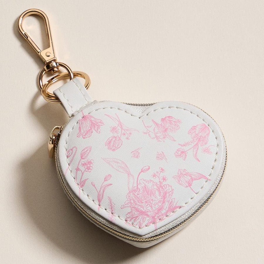 Pattern Print Heart Pouch Keychain, Mini Travel Organizer, Bag Charm
