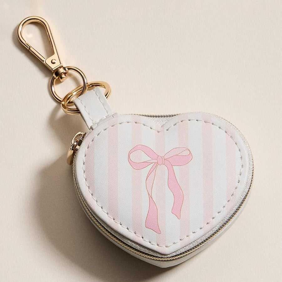 Pattern Print Heart Pouch Keychain, Mini Travel Organizer, Bag Charm