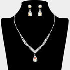 Teardrop Rhinestone Paved Necklace Set– Pointed Stone Pendant, Sparkly Statement Jewelry, Bridal & Party Necklace