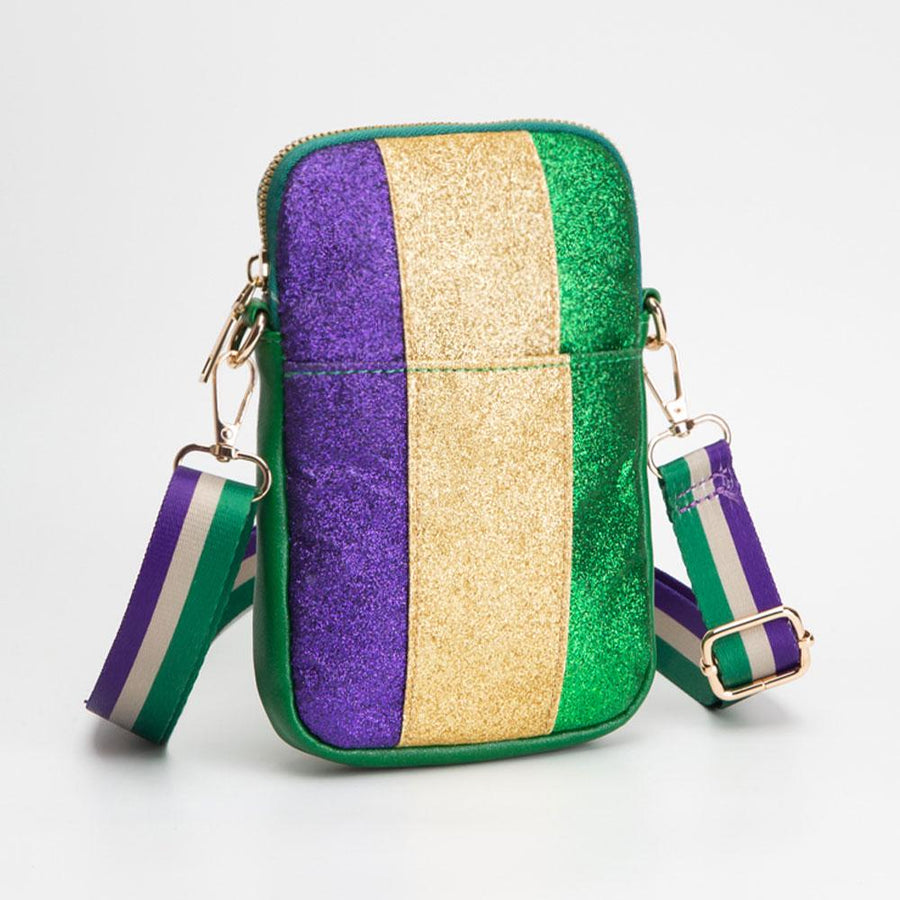 Faux Leather Mardi Gras Sparkle Crossbody Bag | Small Festival Purse | Carnival Purse