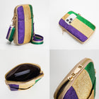 Toleel Faux Leather Mardi Gras Sparkle Crossbody Bag | Small Festival Purse | Carnival Purse