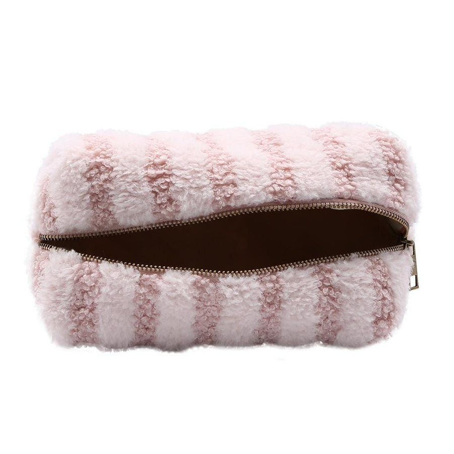 Pattern Faux Fur Pouch | Soft Plush Makeup Cosmetic Pouch | Zipper Clutch Travel Bag