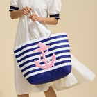Anchor Striped Beach Tote Bag, Large Summer Shoulder Bag for Seaside Vacation