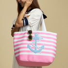 Anchor Striped Beach Tote Bag, Large Summer Shoulder Bag for Seaside Vacation